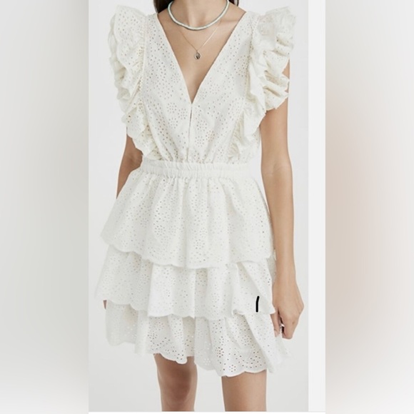 Chic White Ruffle Mini Dress - Picture 1 of 10